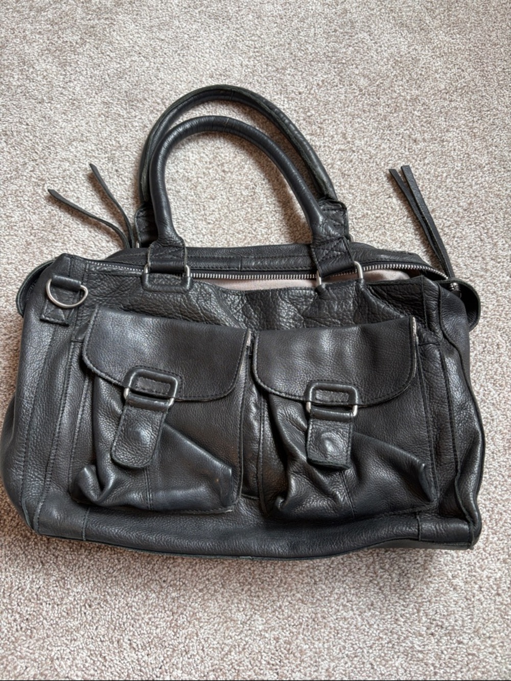Gorgeous Day & Mood Black Leather Satchel Handbag